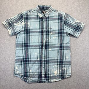 Hurley Plaid Button Up Shirt Men’s Medium Blue Red Short Sleeve Cotton